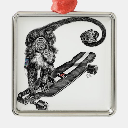 Simian Selfie Art Silbernes Ornament (Vorne)
