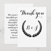 Simiple Monogram Elegant Black and Black Wedding Dankeskarte (Vorne/Hinten)