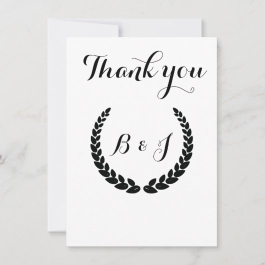 Simiple Monogram Elegant Black and Black Wedding Dankeskarte (Vorderseite)