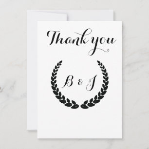 Simiple Monogram Elegant Black and Black Wedding Dankeskarte