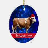 Simmental Bull and Weihnachtsmannmütze Keramik Orn Keramik Ornament (Rechts)