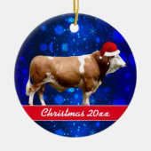 Simmental Bull and Weihnachtsmannmütze Keramik Orn Ornament (Vorne)