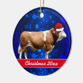 Simmental Bull and Weihnachtsmannmütze Keramik Orn Ornament (Links)