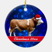 Simmental Bull and Weihnachtsmannmütze Keramik Orn Ornament (Hinten)