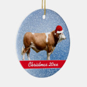 Simmental Bull and Weihnachtsmannmütze Keramik Orn Ornament (Rechts)