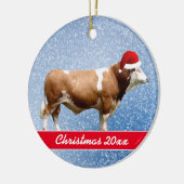 Simmental Bull and Weihnachtsmannmütze Keramik Orn Ornament (Links)
