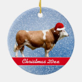 Simmental Bull and Weihnachtsmannmütze Keramik Orn Ornament (Hinten)