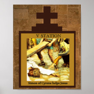 Simon Cyrene hilft Jesus Station 5 Poster