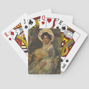 Simon Maris - Junge Frau mit einem Fächer beim Kar Spielkarten