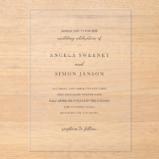 Simon Simple Elegant Wedding Acryleinladungen (Vorderseite)