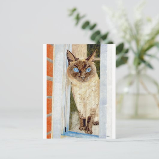 Simone am Fenster (Siamesen) Postkarte (Stehend Vorderseite)