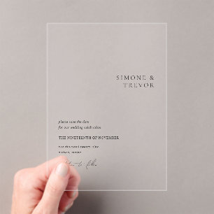 Simone Minimal Moderne Hochzeit retten Datum Acryleinladungen