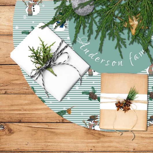 Simpáticos muñecos de nieve sobre fondo rayado polyester weihnachtsbaumdecke