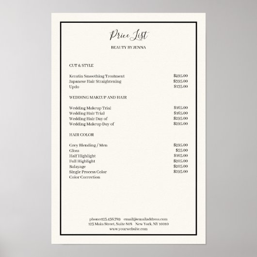 Simpel Beige Black Price List Poster (Vorne)