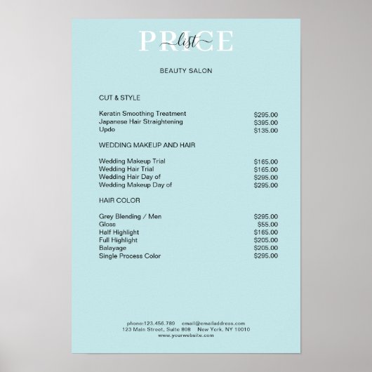 Simpel Blue Price List Poster (Vorne)