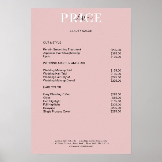 Simpel Pimk Blush Price List Poster (Vorne)
