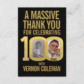 Simple 100th birthday photo black and gold dankeskarte (Vorderseite)