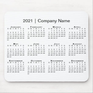 Simple 2021 Calendar with Company Name on White Mousepad