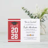 Simple 2025 Graduation Party Red Einladung (Stehend Vorderseite)