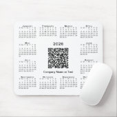 Simple 2026 Calendar Business QR Code on White Mousepad (Mit Mouse)