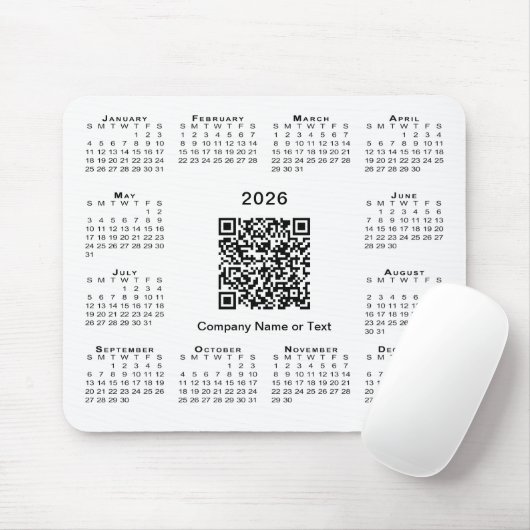Simple 2026 Calendar Business QR Code on White Mousepad (Mit Mouse)