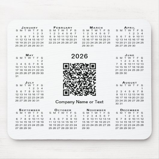 Simple 2026 Calendar Business QR Code on White Mousepad (Vorne)