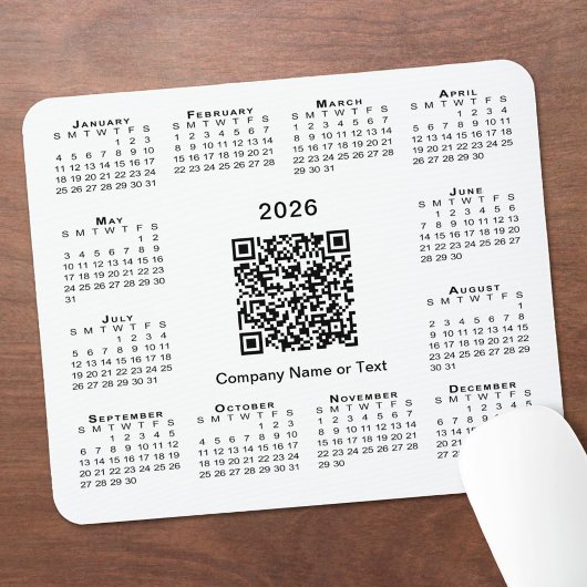Simple 2026 Calendar Business QR Code on White Mousepad