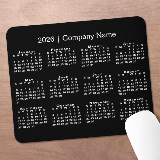 Simple 2026 Calendar Company Name on Black Mousepad