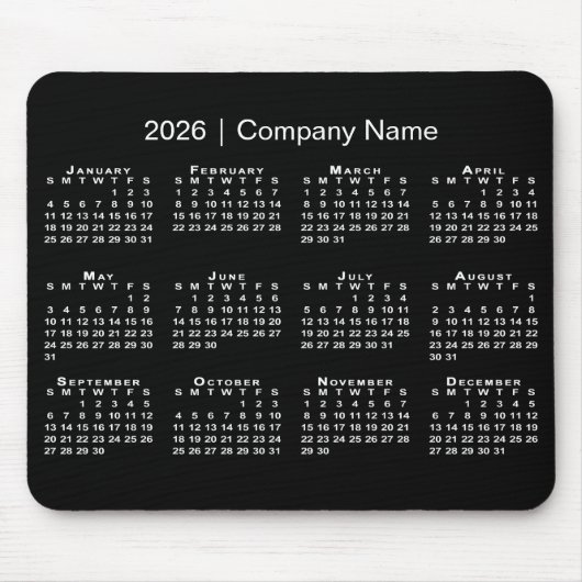 Simple 2026 Calendar Company Name on Black Mousepad (Vorne)