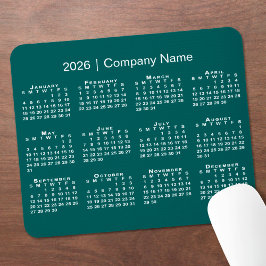 Simple 2026 Calendar Company Name on Blue-Green Mousepad