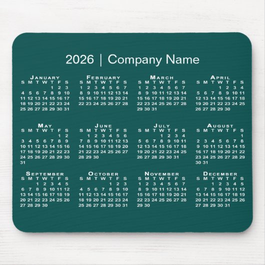 Simple 2026 Calendar Company Name on Blue-Green Mousepad (Vorne)
