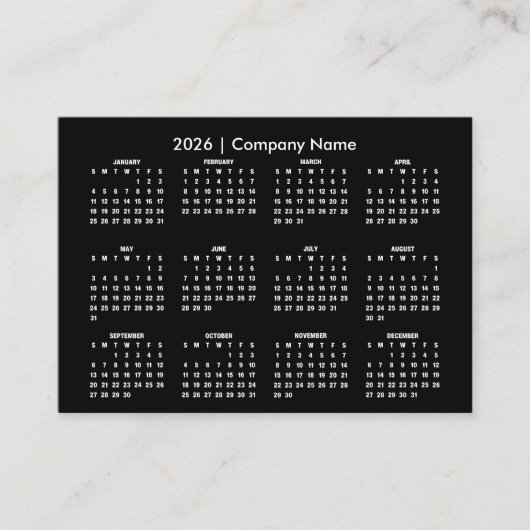 Simple 2026 Calendar Company Name Visitenkarte (Vorderseite)