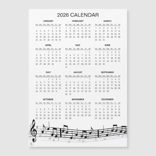 Simple 2026 Calendar with Musical Notes | Magnet (Vorderseite)