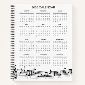 Simple 2026 Calendar with Musical Notes | Notizblock