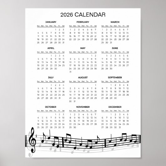 Simple 2026 Calendar with Musical Notes | Poster (Vorne)