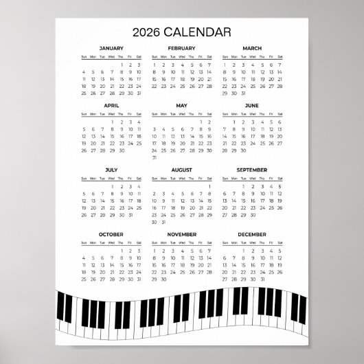 Simple 2026 Calendar with Piano Keys | Poster (Vorne)