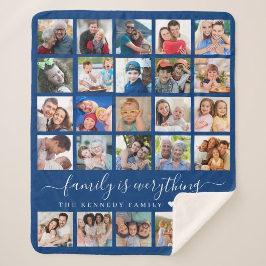 Simple 25 Photo Collage Quote Family Name Blue Sherpadecke (Vorderseite)