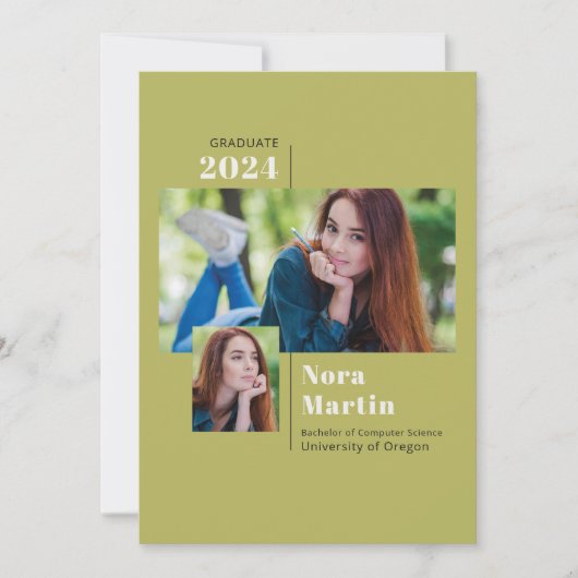 Simple 2 Foto Uni-Abschluss Avocado Announc Ankündigung (Vorderseite)