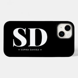 Simple 2 Monogram Initial Retro Black White Case-Mate iPhone 14 Hülle