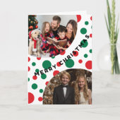 Simple 2 Photo Christmas Green and Red Dots Karte (Vorderseite)