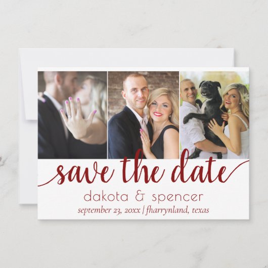 Simple 3 Foto - Classic Crimson Red Wedding Save The Date (Vorderseite)