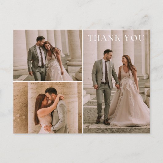 Simple 3 Foto Wedding Vielen Dank Postkarte (Vorderseite)