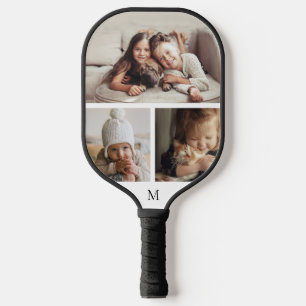 Simple 3 Photo Collage Monogram  Pickleball Schläger