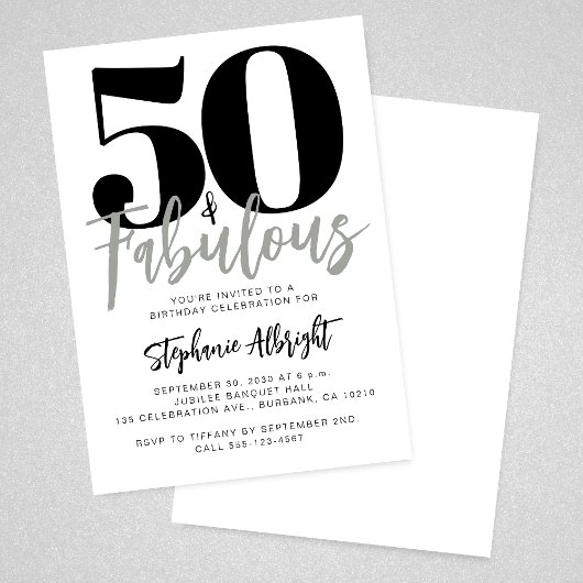 Simple 50 and Fabulous Script 50th Birthday Party Einladung