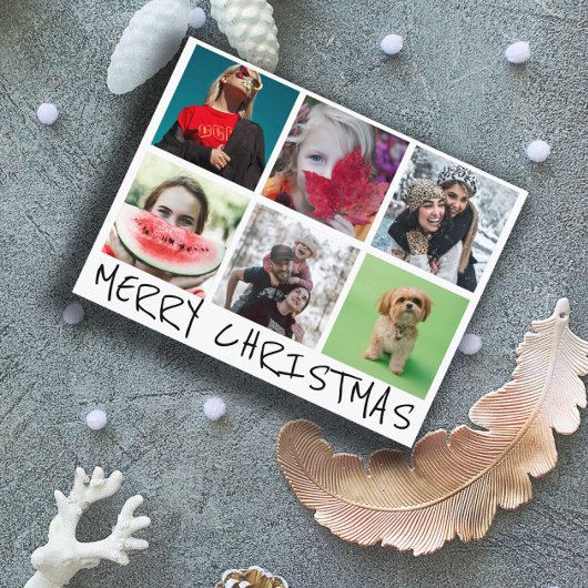 Simple 6 Insta Photo Collage Merry Christmas Postkarte