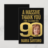 Simple 90th birthday photo black and gold  dankeskarte (Vorne/Hinten)