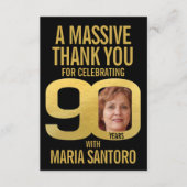 Simple 90th birthday photo black and gold  dankeskarte (Vorderseite)