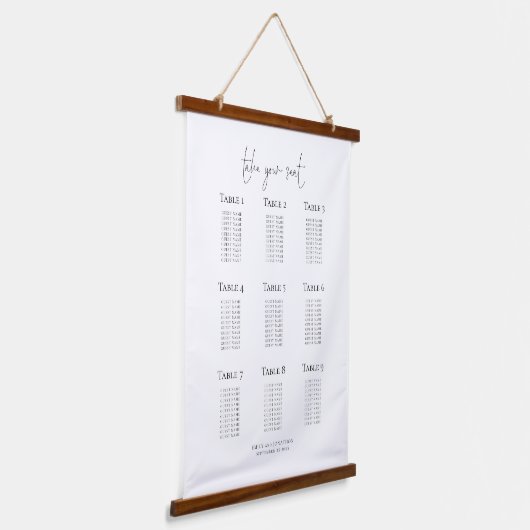 Simple 9 Table Wedding Seating Chart Wandteppich Mit Holzrahmen (Gewinkelt)