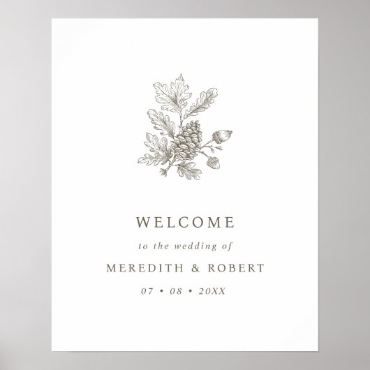 Simple Acorn & Pinecone Fall Wedding Welcome Poster (Vorne)