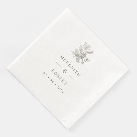 Simple Acorns & Pinecone Fall Wedding Names Serviette (Ecke)